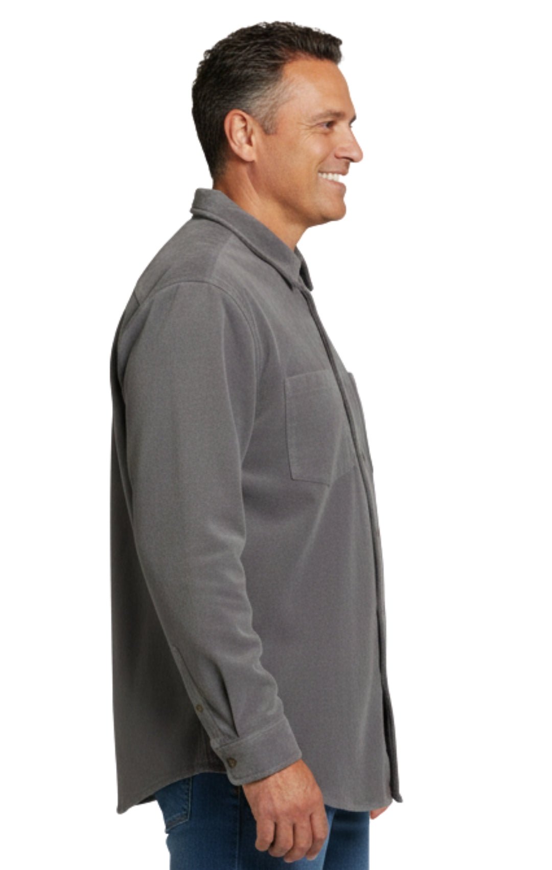 Men's Heathered Fleece Overshirt with Chest Pockets and Tortoise-shell patterned Buttons - Silverts 10