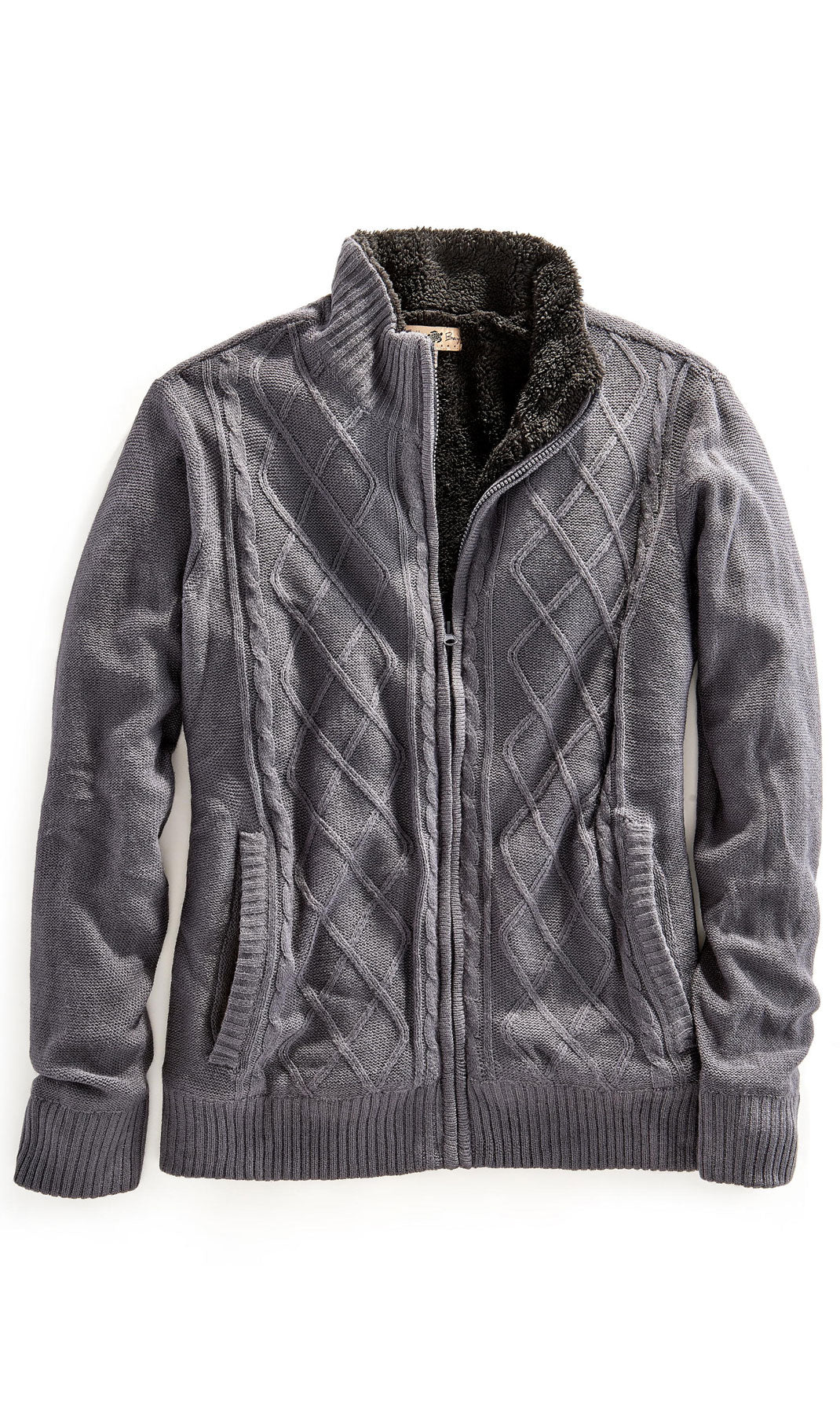 Mens Sherpa Fleece Lined Zip Front Sweater Jacket - Silverts 8