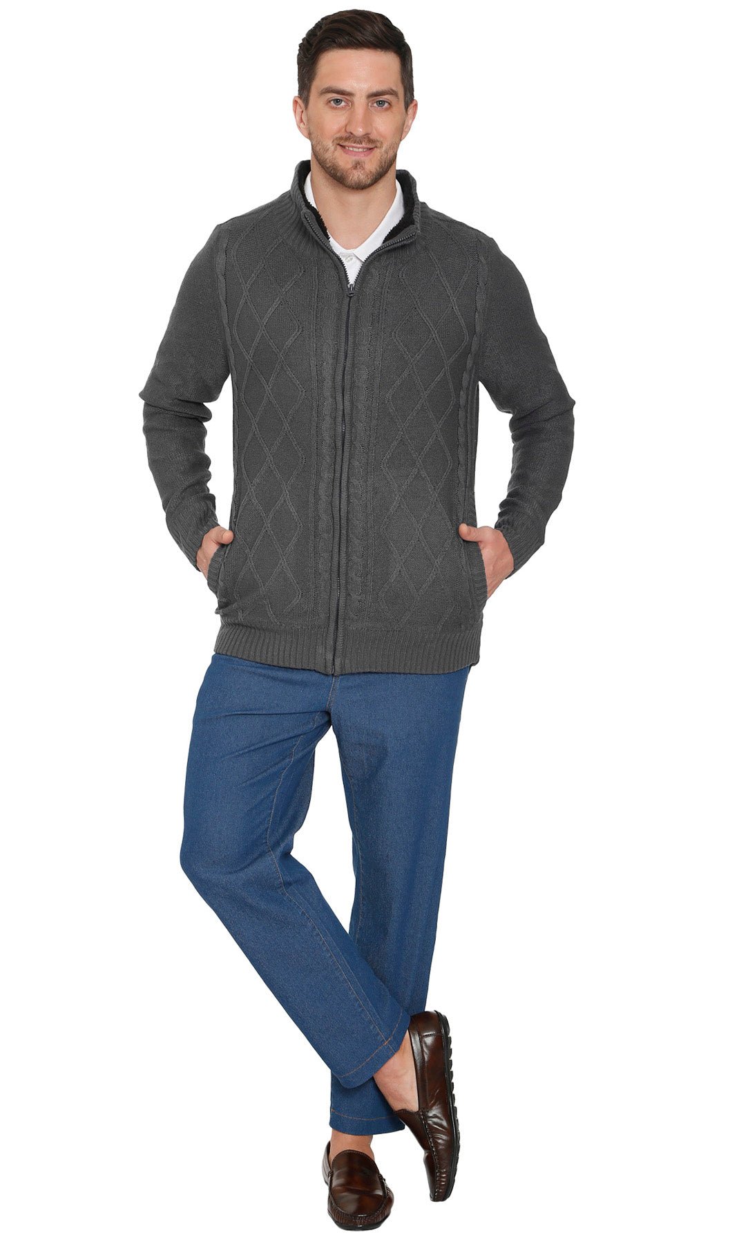 Mens Sherpa Fleece Lined Zip Front Sweater Jacket - Silverts 6