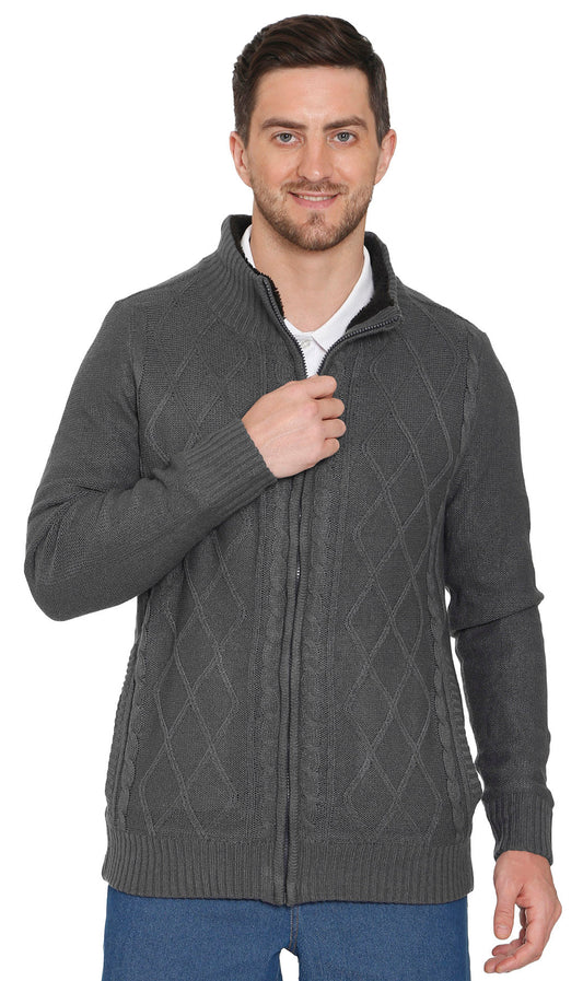 Mens Sherpa Fleece Lined Zip Front Sweater Jacket - Silverts 1