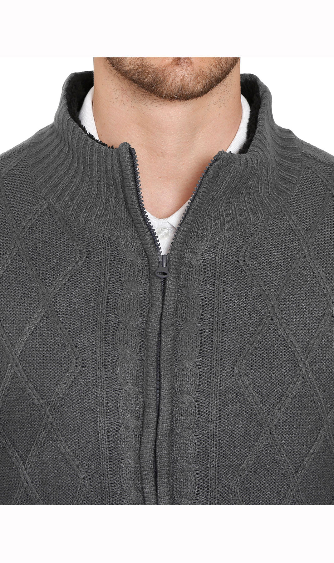 Mens Sherpa Fleece Lined Zip Front Sweater Jacket - Silverts 7