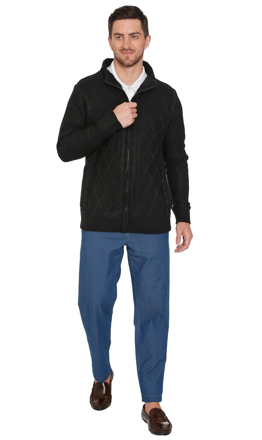 Mens Sherpa Fleece Lined Zip Front Sweater Jacket - Silverts 13