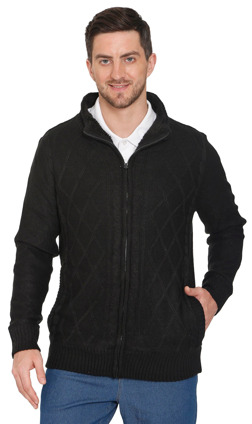Mens Sherpa Fleece Lined Zip Front Sweater Jacket - Silverts 9