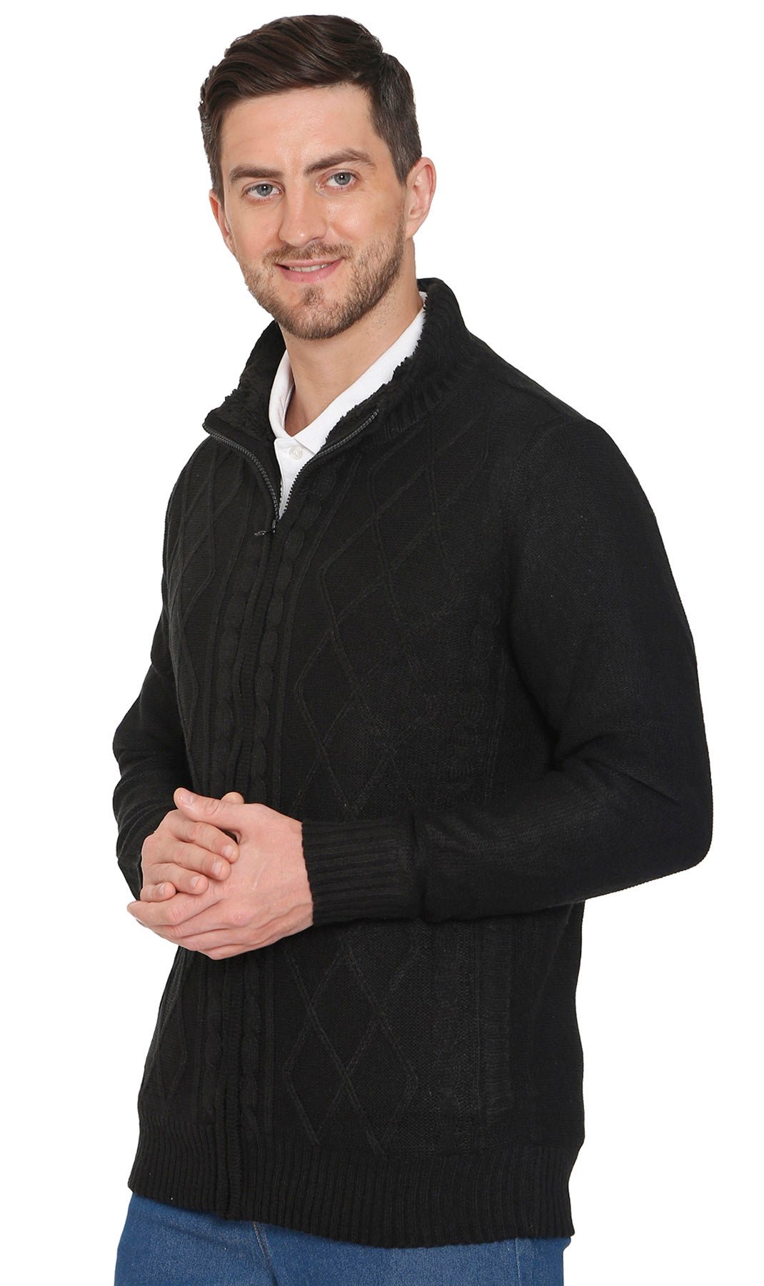 Mens Sherpa Fleece Lined Zip Front Sweater Jacket - Silverts 11