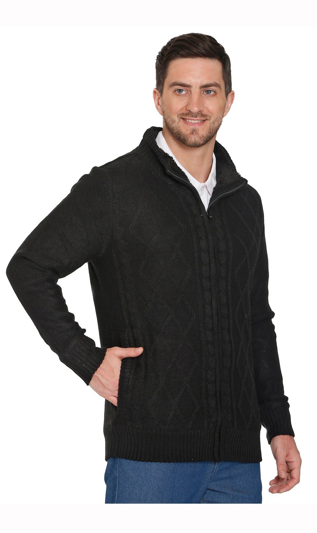 Mens Sherpa Fleece Lined Zip Front Sweater Jacket - Silverts 12
