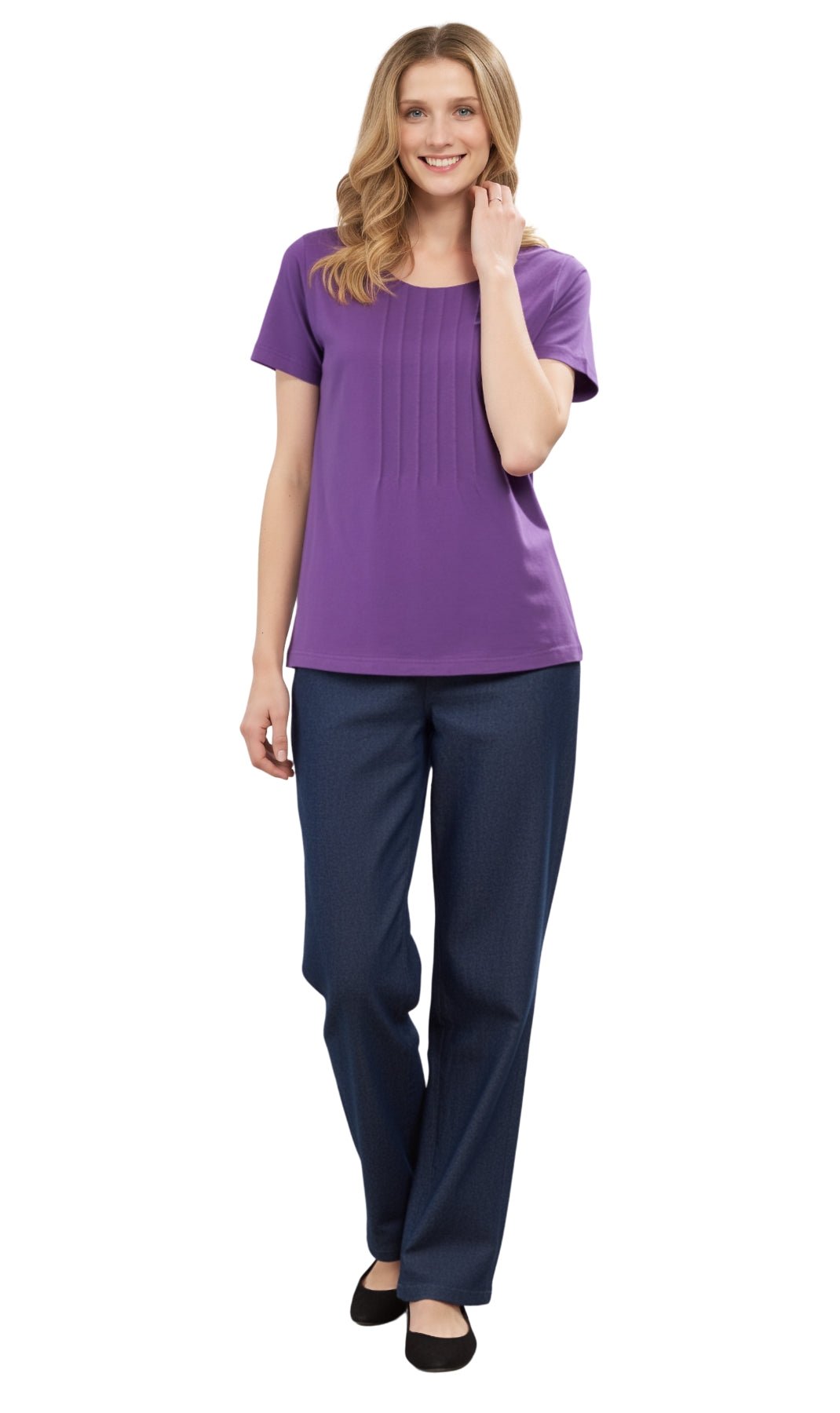 Women's Short Sleeve Cotton Knit T-shirt in Pintuck Style - Silverts 4
