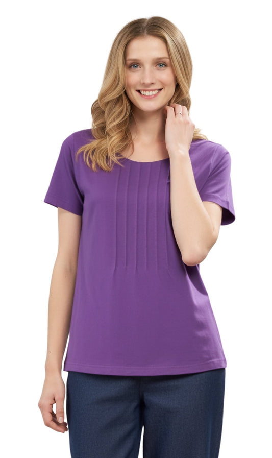 Women's Short Sleeve Cotton Knit T-shirt in Pintuck Style - Silverts 1