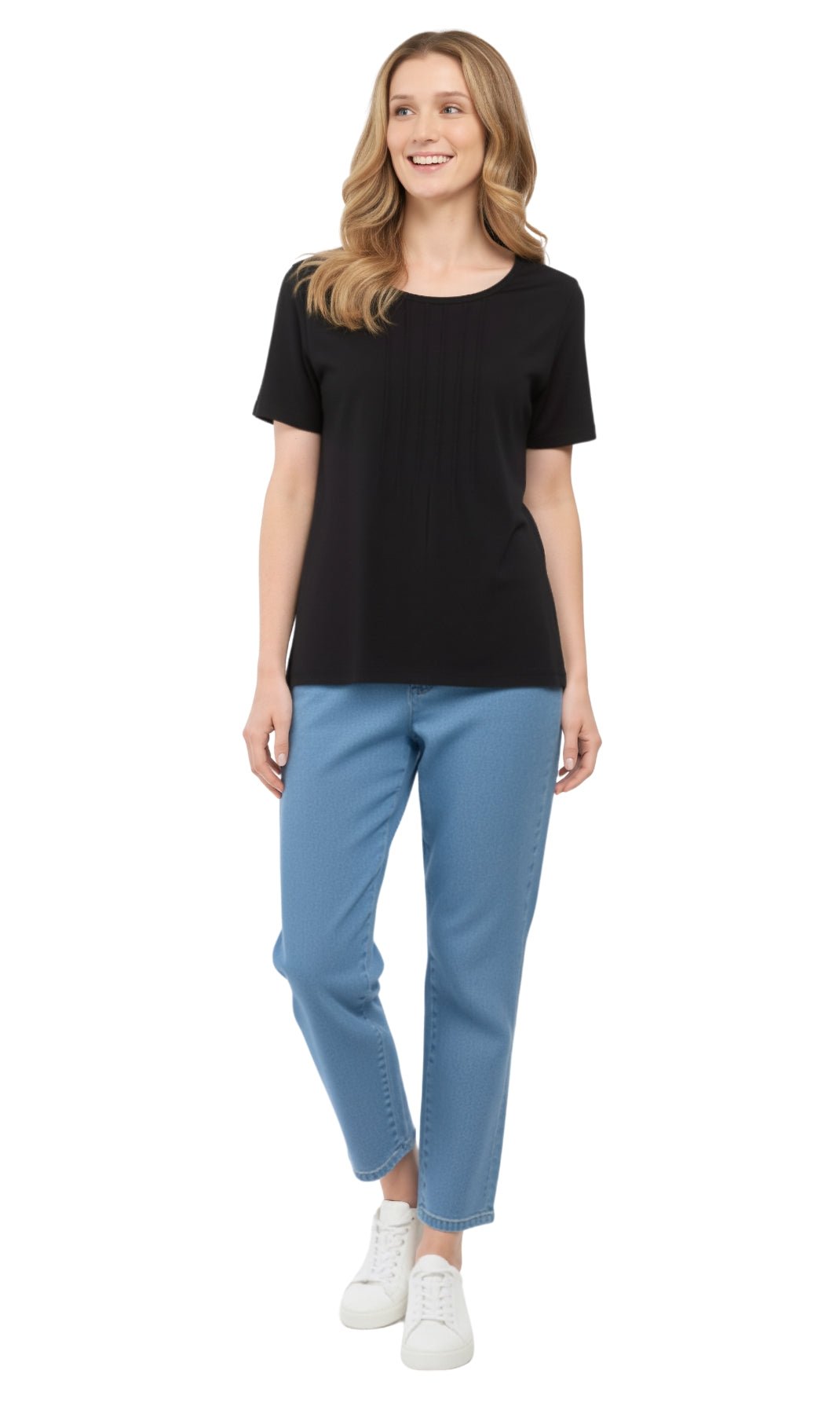 Women's Short Sleeve Cotton Knit T-shirt in Pintuck Style - Silverts 20
