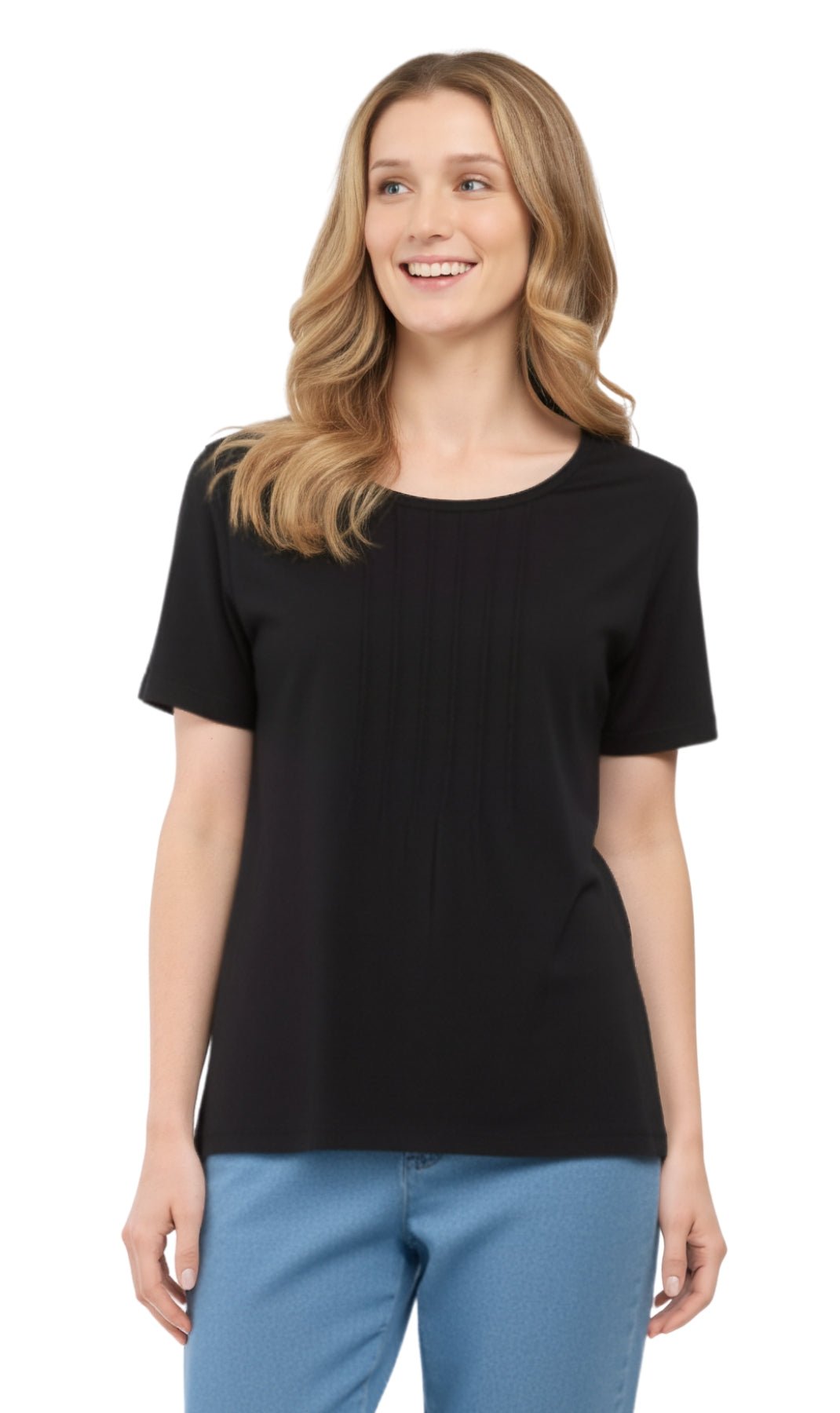Women's Short Sleeve Cotton Knit T-shirt in Pintuck Style - Silverts 16