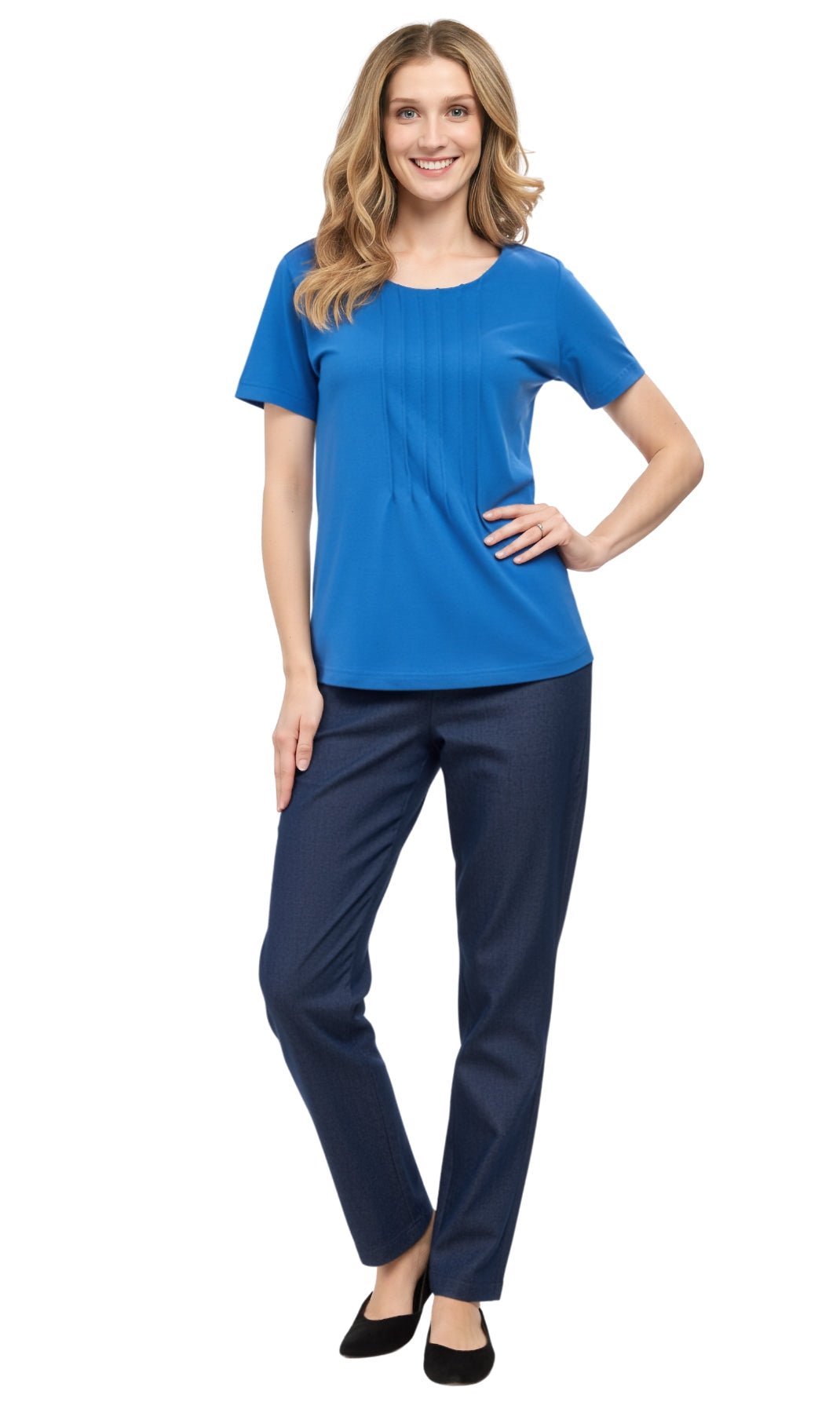 Women's Short Sleeve Cotton Knit T-shirt in Pintuck Style - Silverts 15