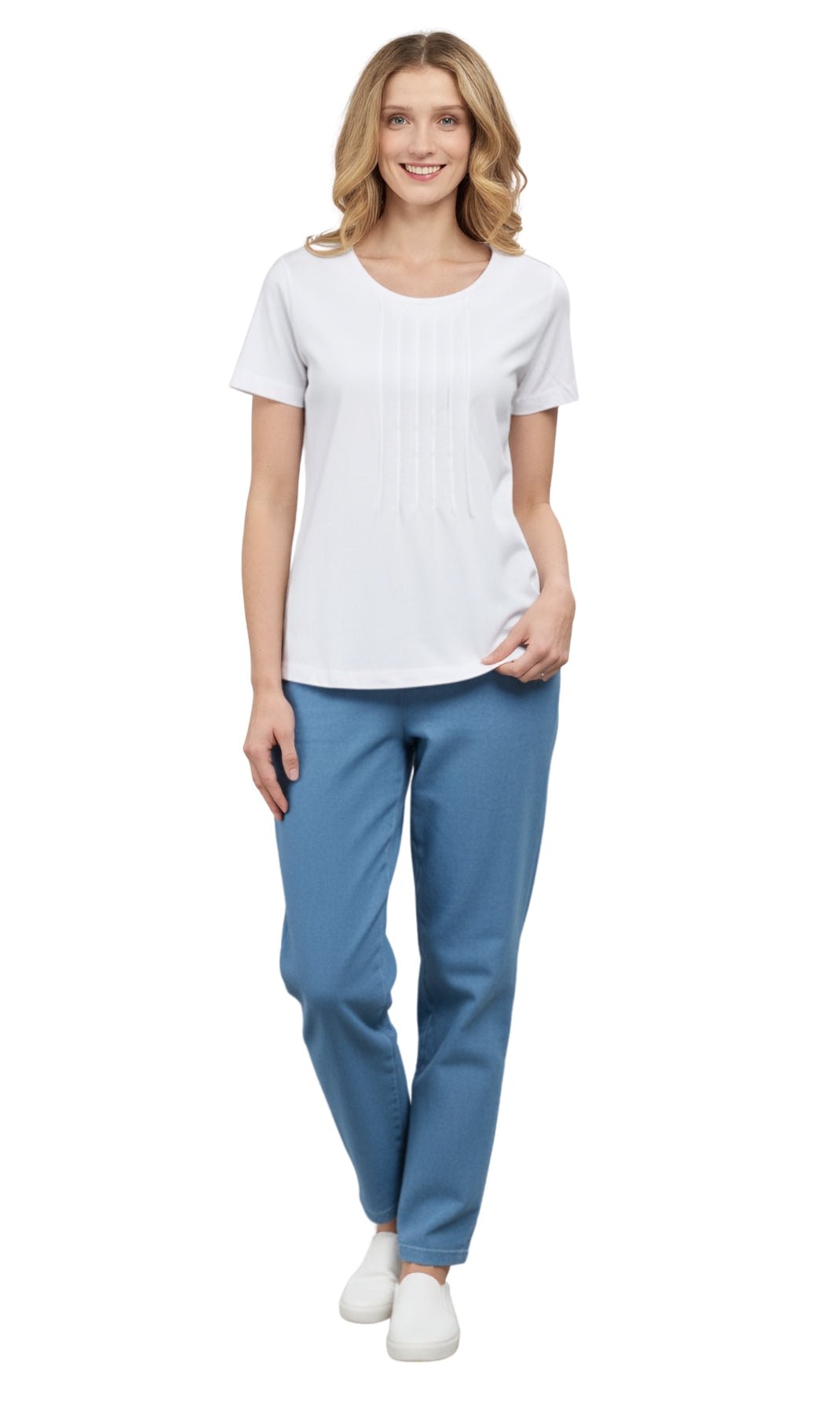 Women's Short Sleeve Cotton Knit T-shirt in Pintuck Style - Silverts 25