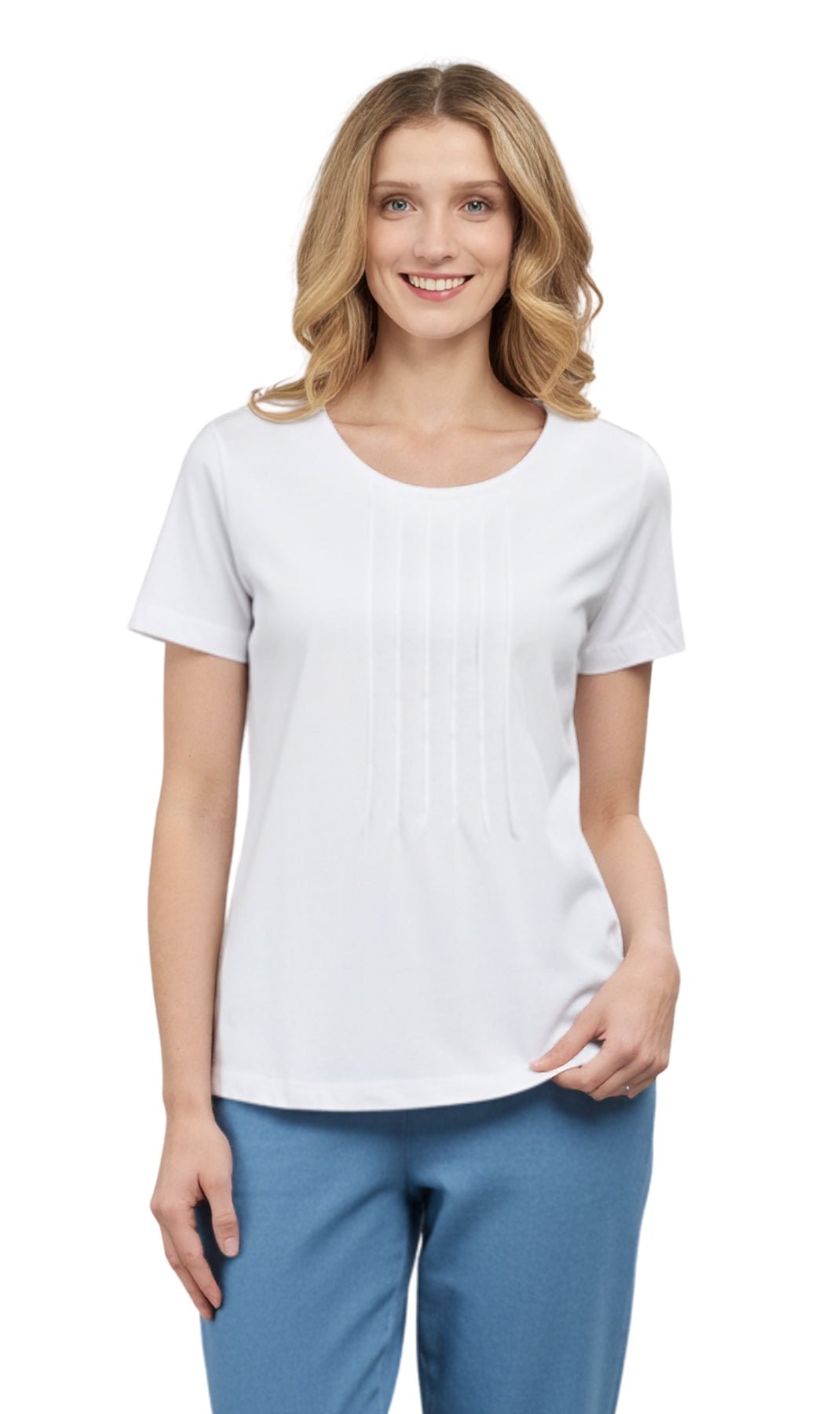 Women's Short Sleeve Cotton Knit T-shirt in Pintuck Style - Silverts 22