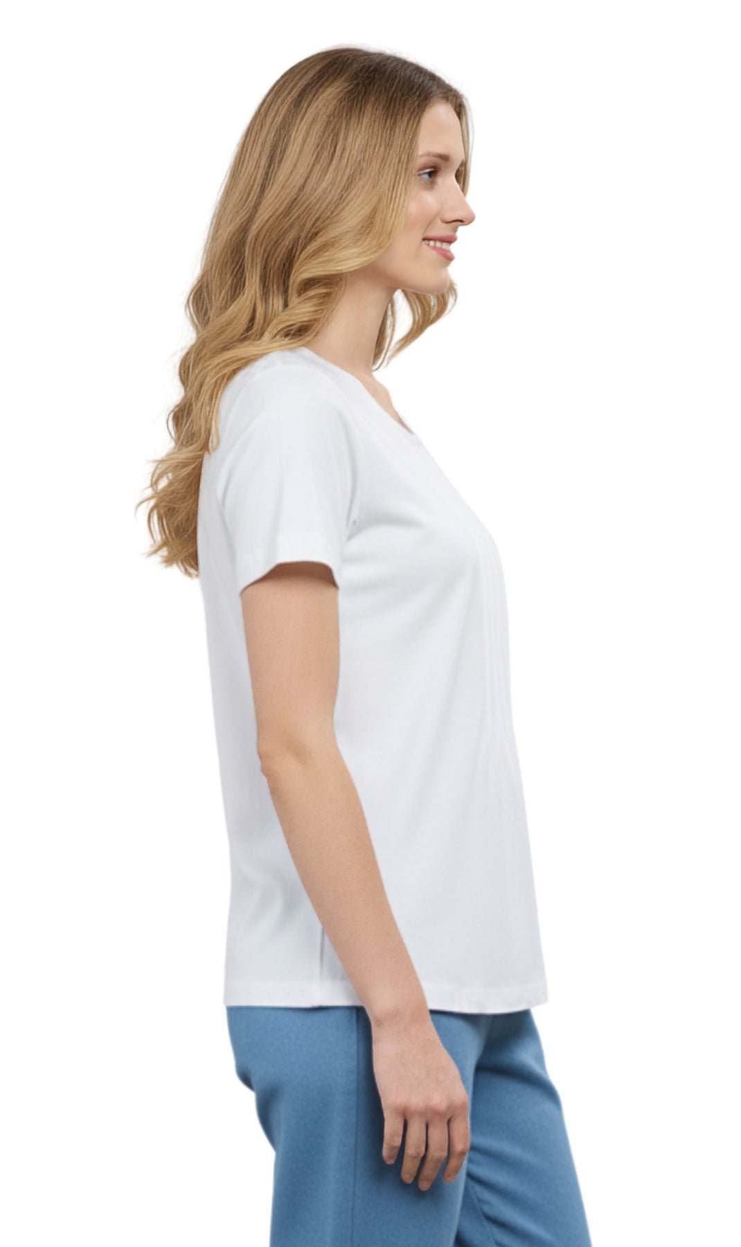 Women's Short Sleeve Cotton Knit T-shirt in Pintuck Style - Silverts 23