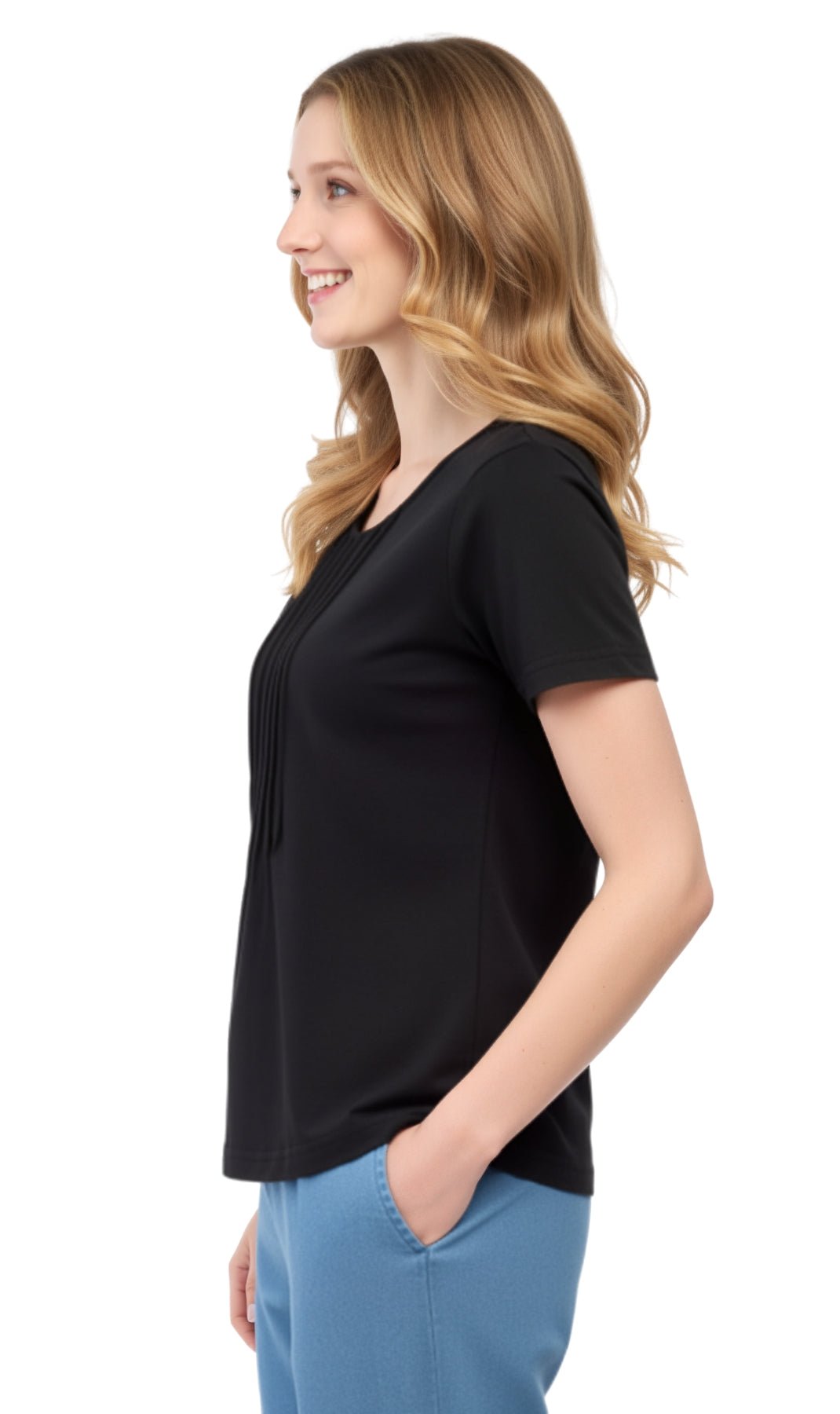 Women's Short Sleeve Cotton Knit T-shirt in Pintuck Style - Silverts 18