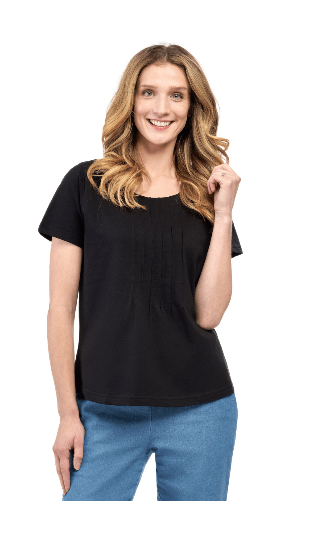 Women's Short Sleeve Cotton Knit T-shirt in Pintuck Style - Silverts 21