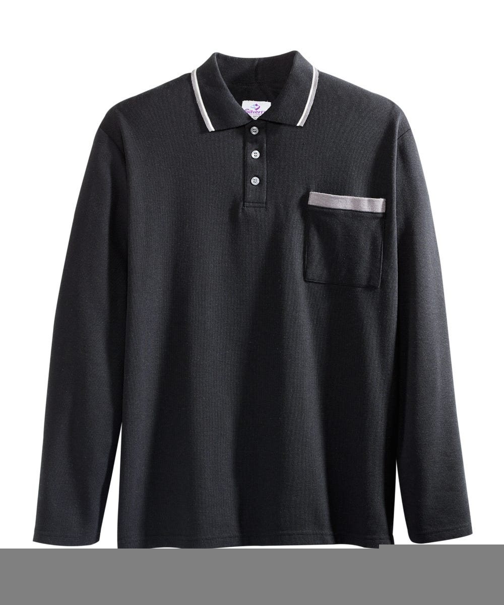 Men's Adaptive Open Back Polo Shirt with Long Sleeves - Clearance - Silverts 16