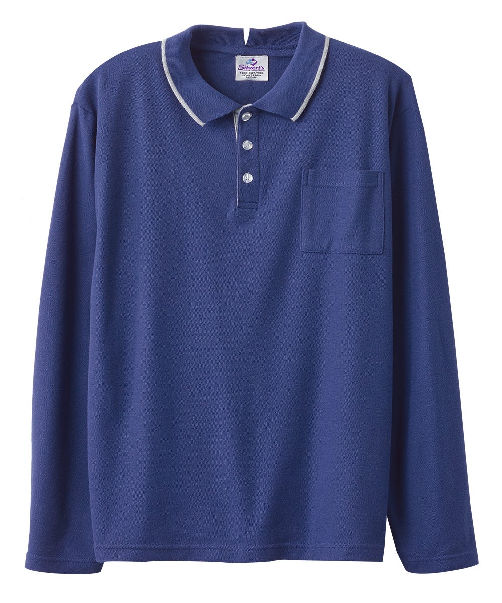 Men's Adaptive Open Back Polo Shirt with Long Sleeves - Clearance - Silverts 17