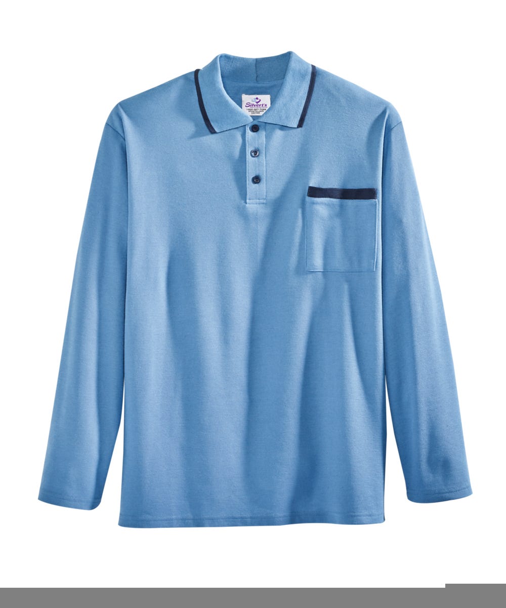 Men's Adaptive Open Back Polo Shirt with Long Sleeves - Clearance - Silverts 13