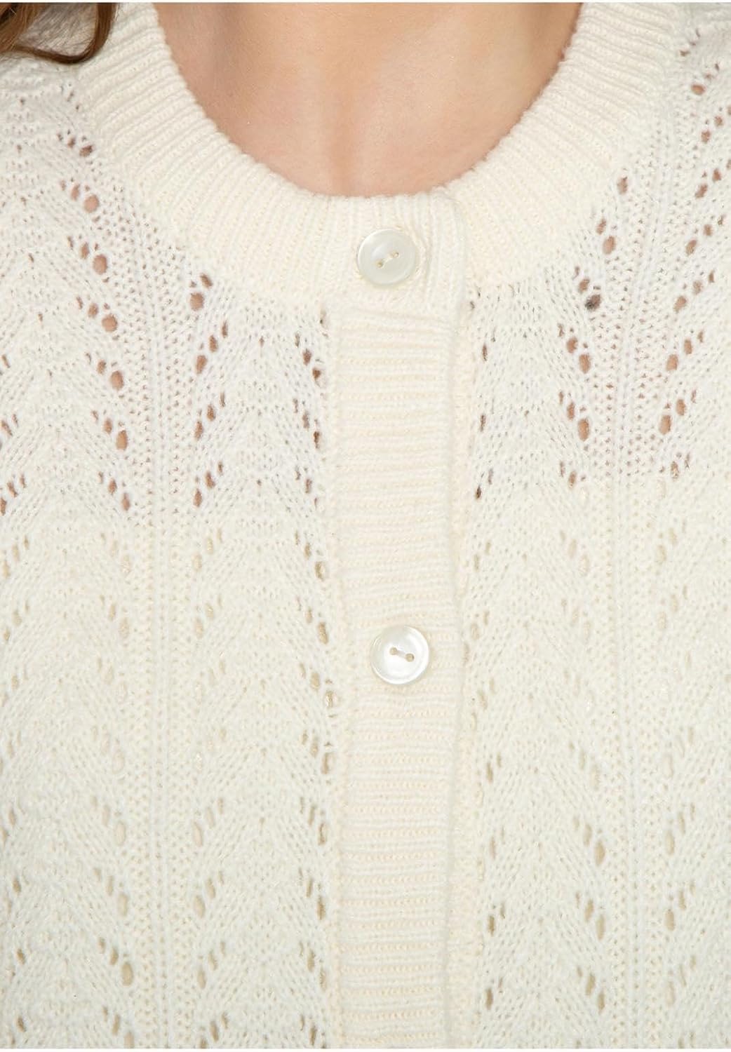 Women's Button Front Crochet Pointelle Cardigan with Pockets - Silverts 6