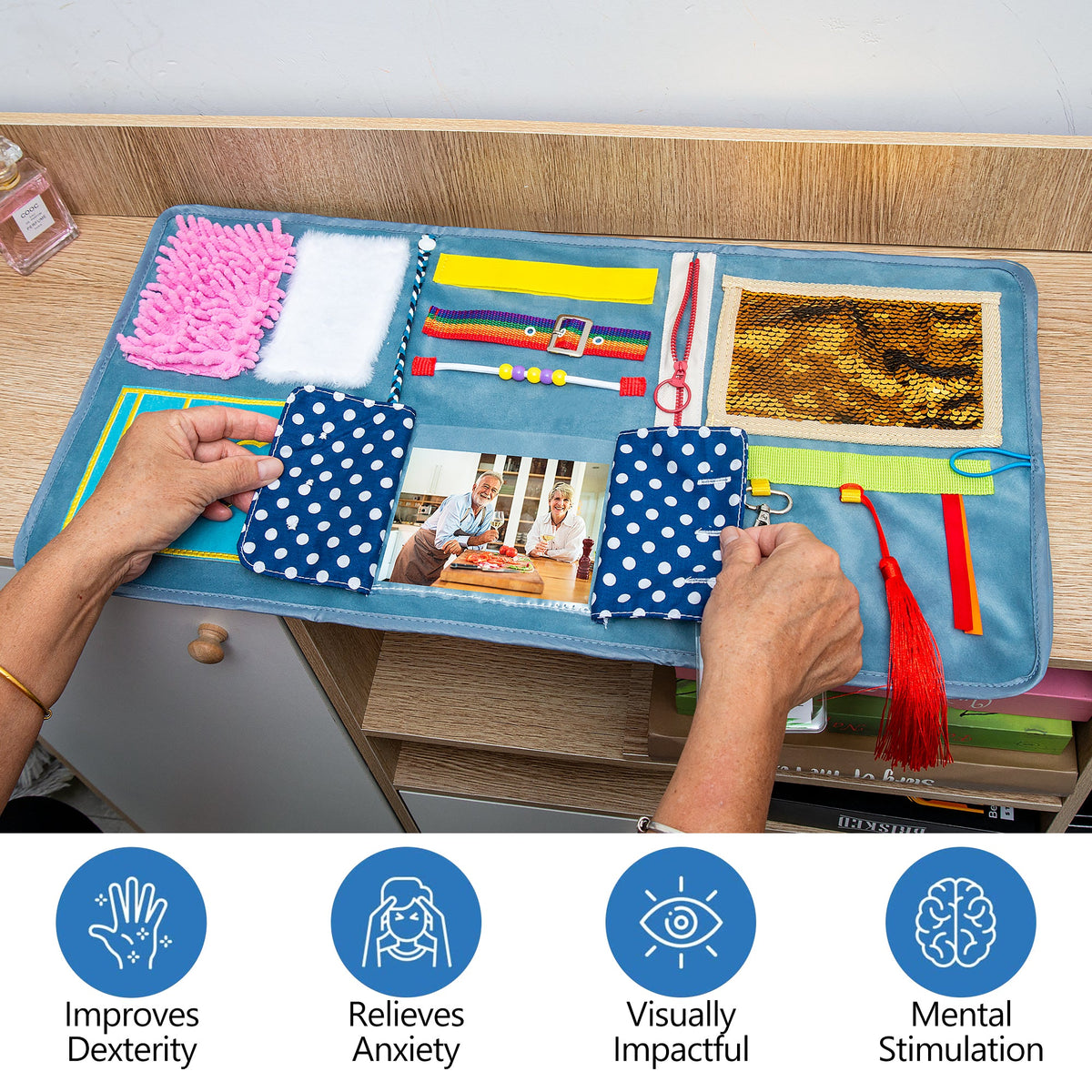 Fidget Blanket for Adults with Dementia & Alzheimer's, sensory activities for dementia patients - Silverts 7