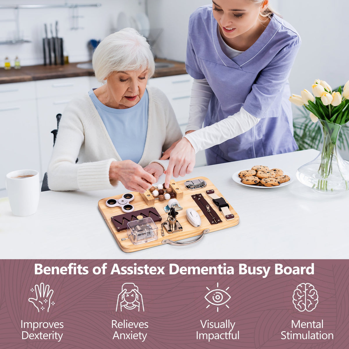 Wooden Fidget Busy Board for Adults with Altzheimer's, Dementia-friendly games - Silverts 3