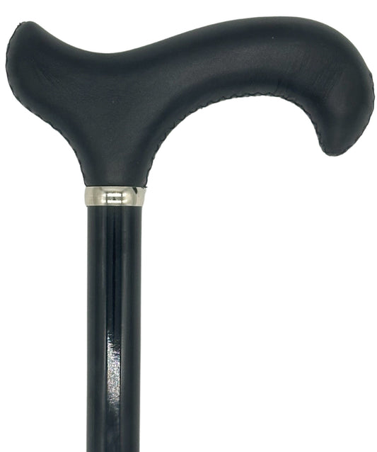Classy Cane with Black Derby Handle in Italian Leather - Silverts 1