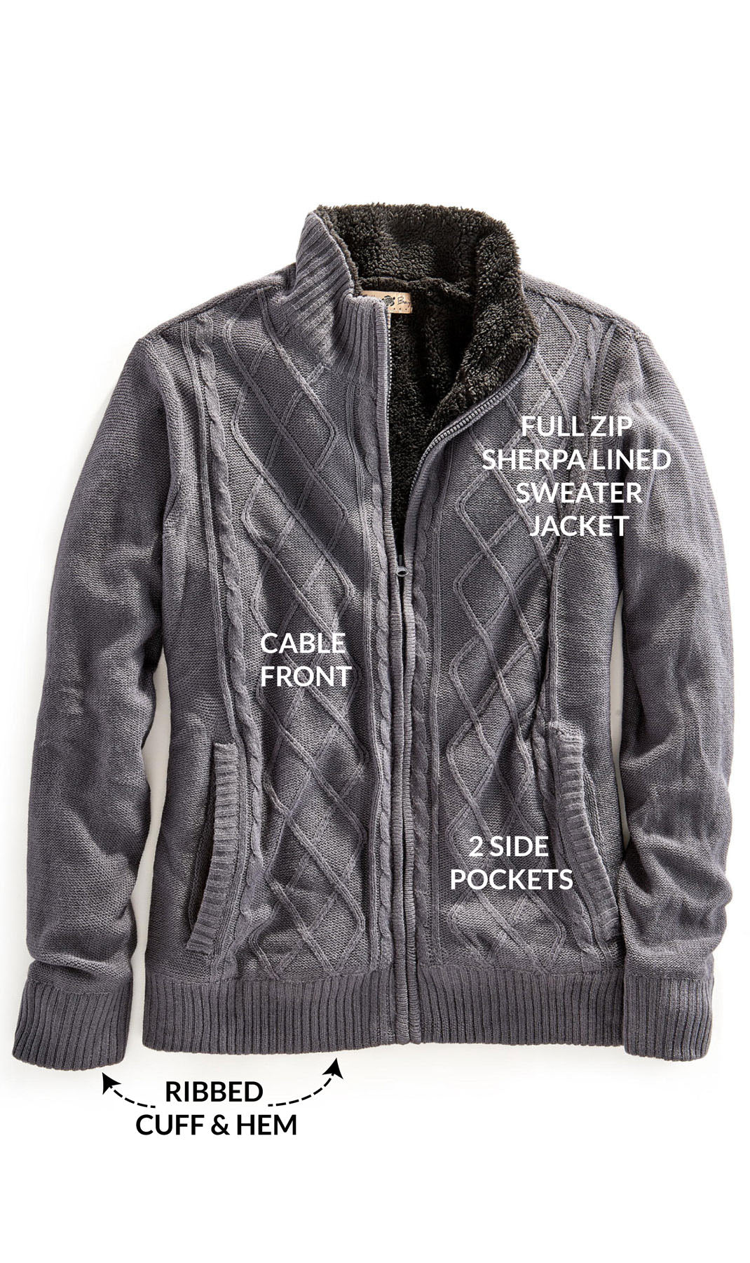 Mens Sherpa Fleece Lined Zip Front Sweater Jacket - Silverts 5