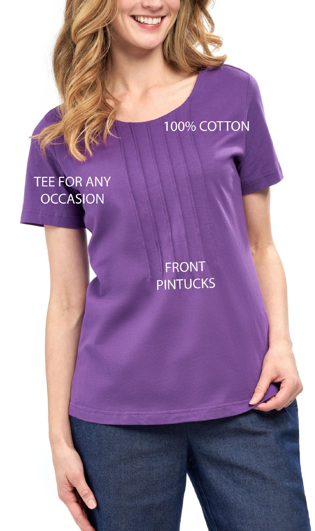 Women's Short Sleeve Cotton Knit T-shirt in Pintuck Style - Silverts 3