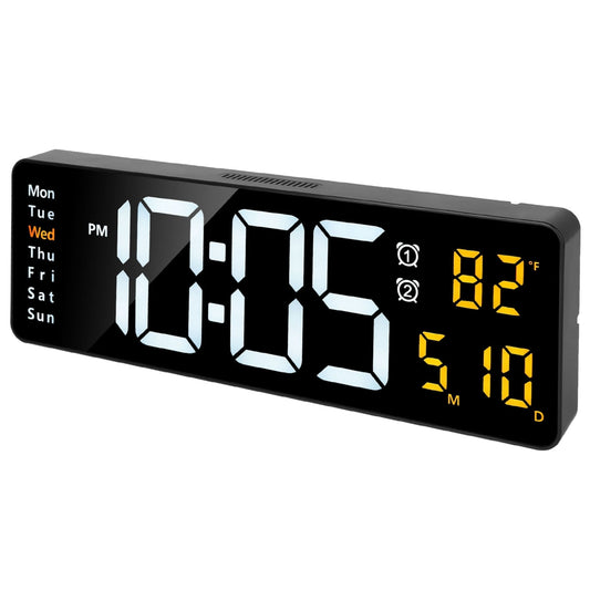 LED Wall Clock with Remote Control - 15.7in, 10 Brightness Levels, 3 Alarms, Countdown, Calendar - Silverts 1
