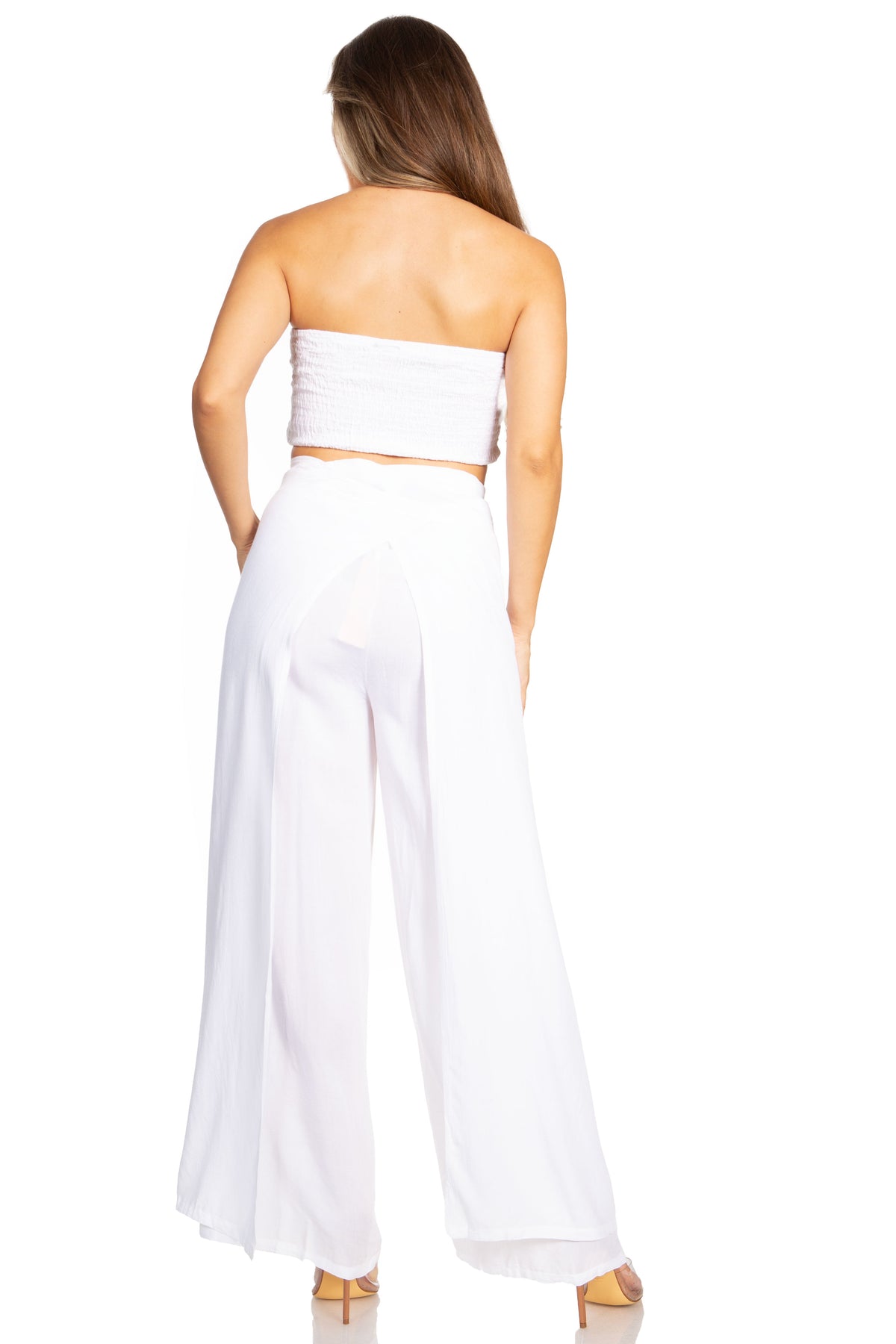 Sakkas Samantha Women's Bandeau Tube Top & Wide leg Gaucho Pants Set Palazzo Boho