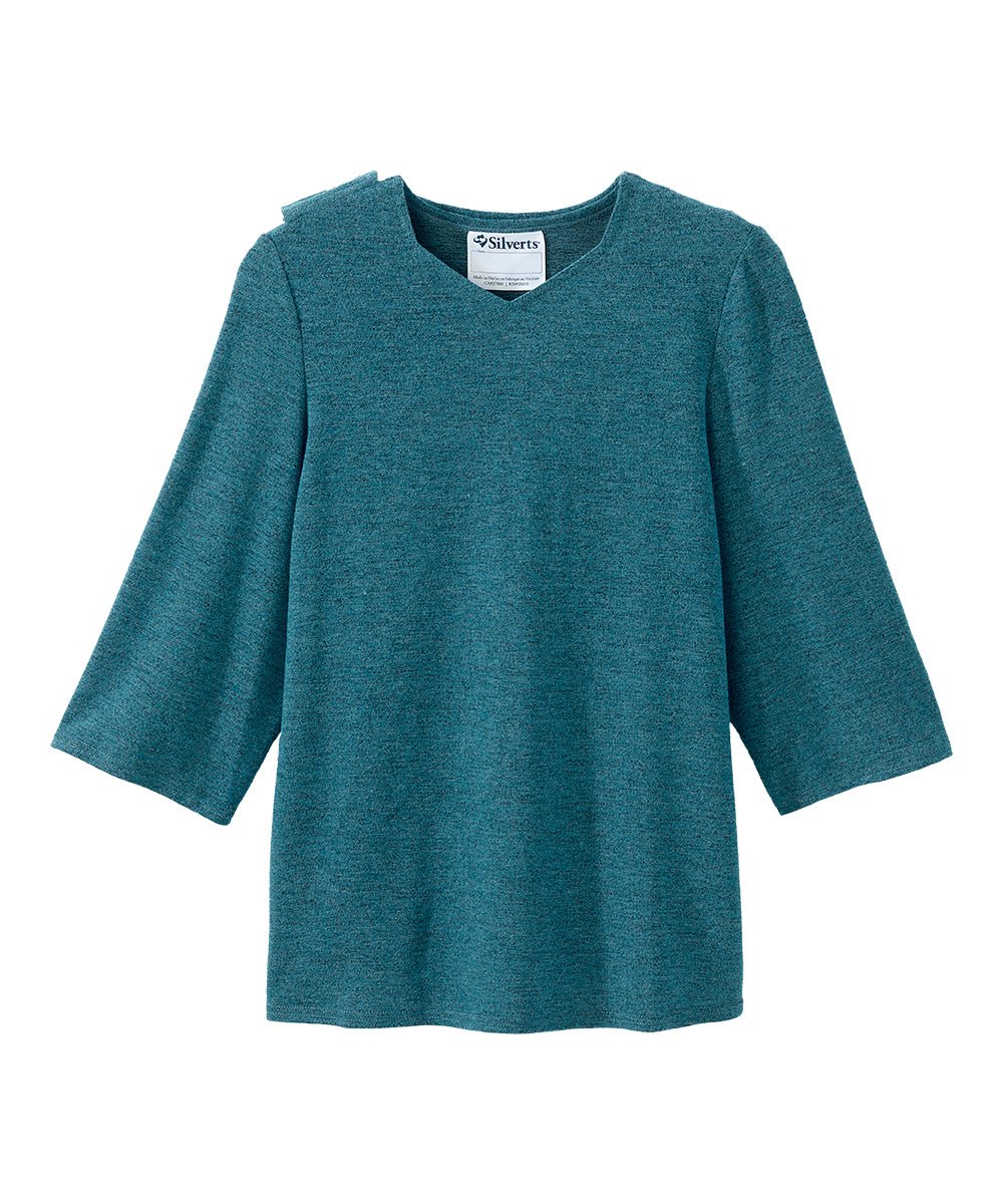 Women's Open Back 3/4 Sleeve Soft Knit Top - Silverts 17