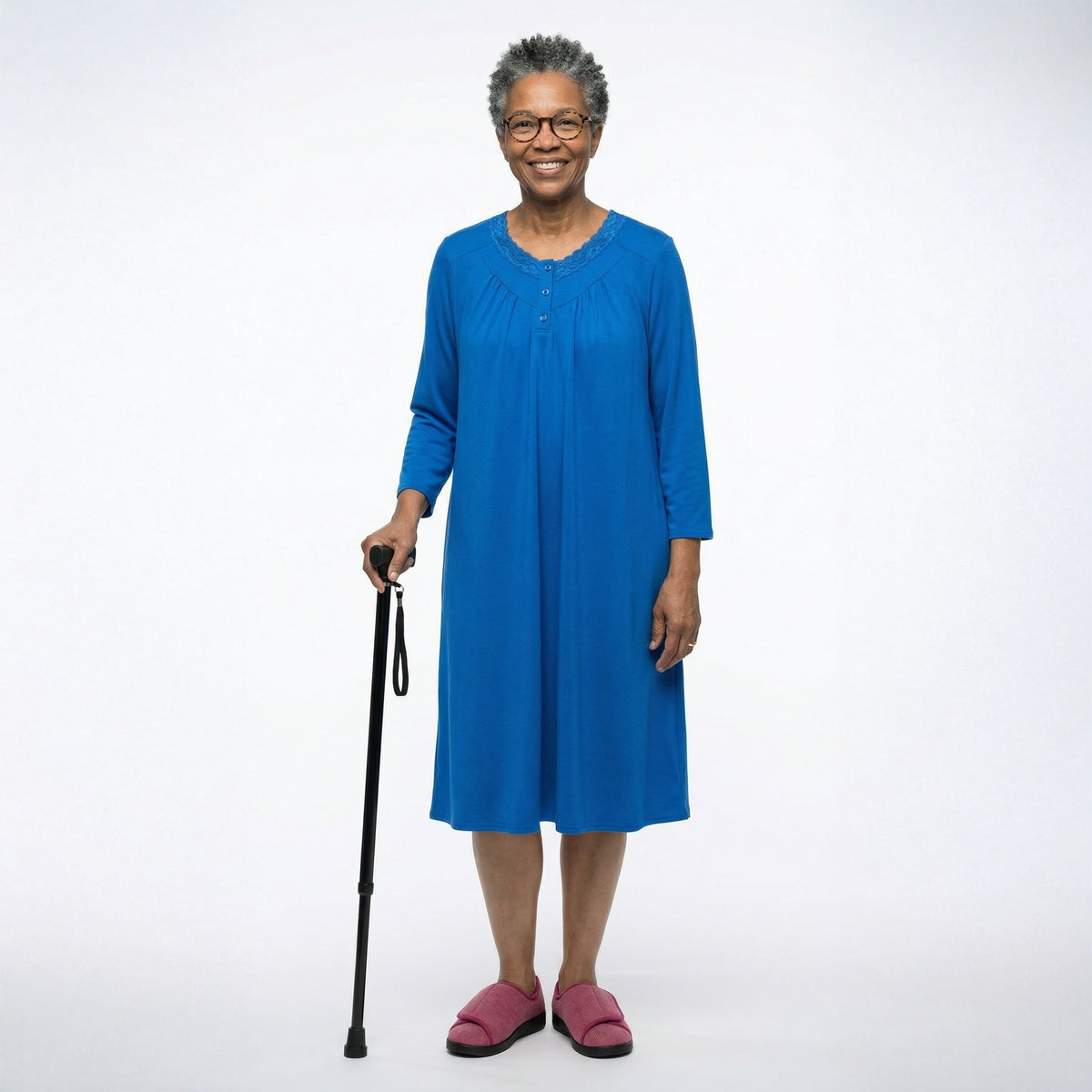 Women's No Peek Hospital & Home Care Gown with Lace Neckline - Silverts 1