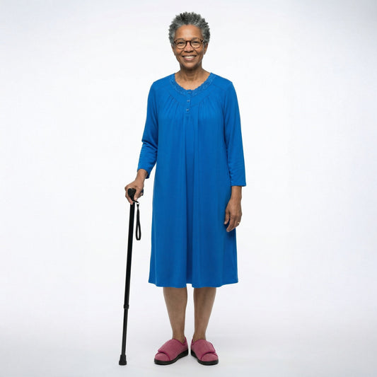 Women's No Peek Hospital & Home Care Gown with Lace Neckline - Silverts 1