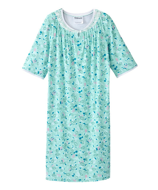 Open Back Knit Nightgown with Lace Trim - Clearance - Silverts 1