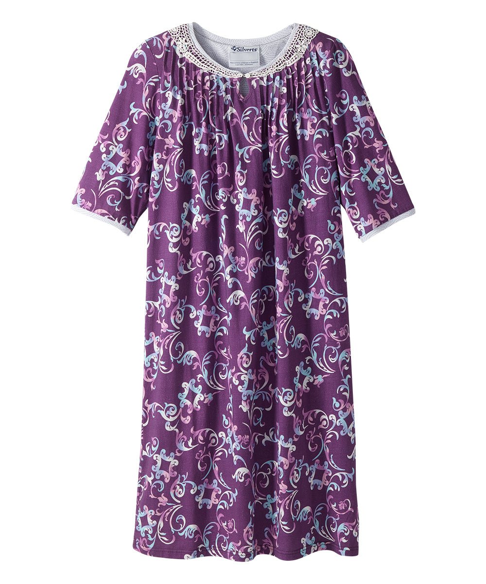 Open Back Knit Nightgown with Lace Trim - Clearance - Silverts 19