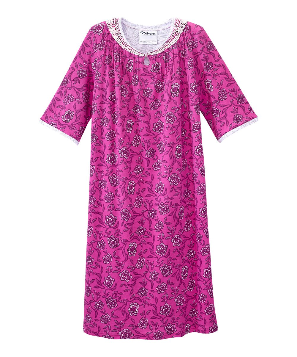 Open Back Knit Nightgown with Lace Trim - Clearance - Silverts 35