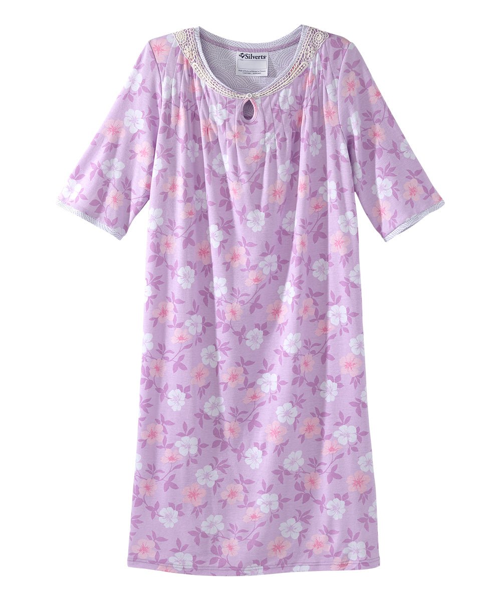 Open Back Knit Nightgown with Lace Trim - Clearance - Silverts 39