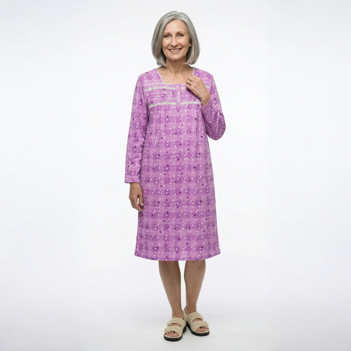 Women's No Peek Open Back Flannel Nightgown - Silverts 1