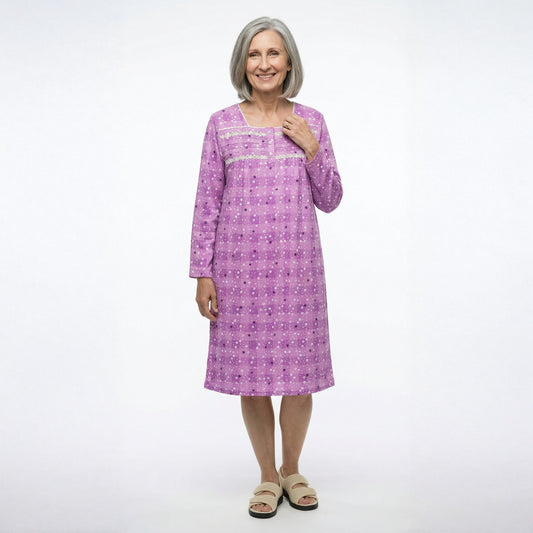 Women's No Peek Open Back Flannel Nightgown - Silverts 1