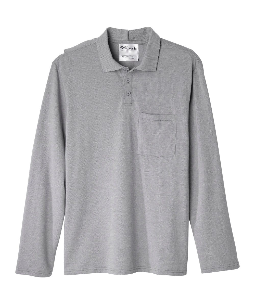 Men's Adaptive Open Back Polo Shirt with Long Sleeves - Silverts 24