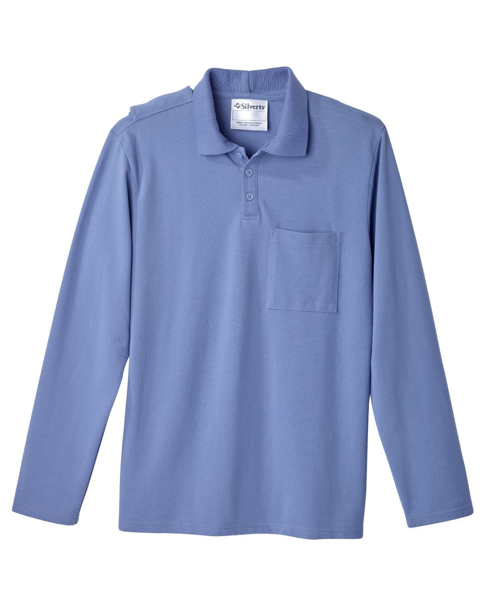 Men's Adaptive Open Back Polo Shirt with Long Sleeves - Silverts 7