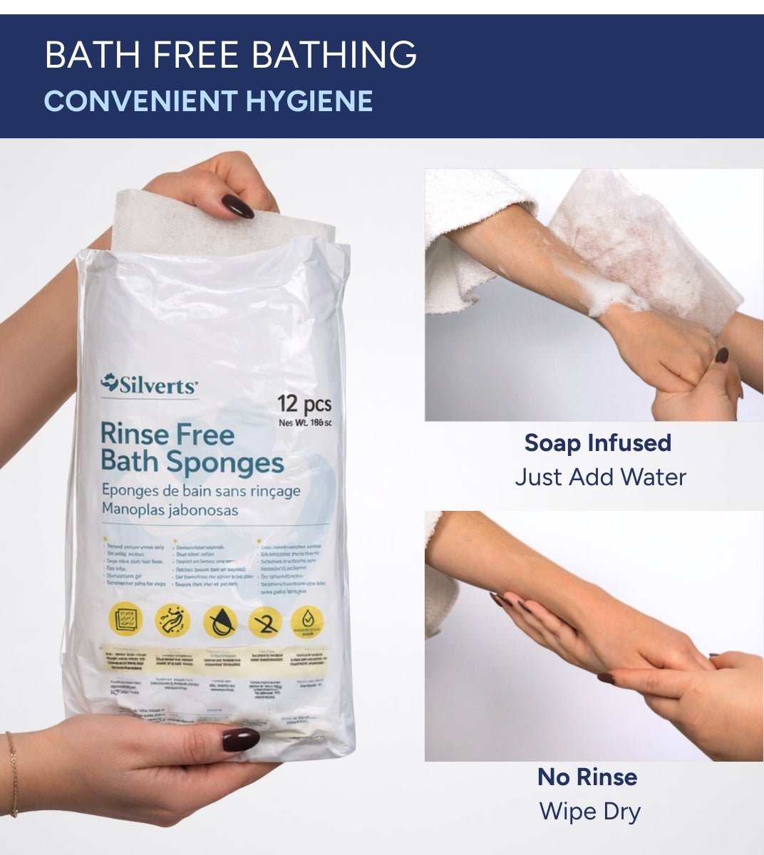 Rinse Free Bath Sponges – Quick Clean Mitts for Bath-Free Washing - Silverts 1