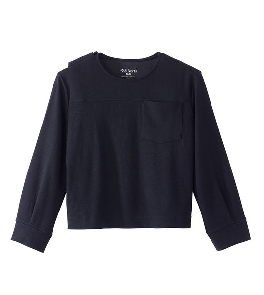 Women's Open Back Relaxed Ribbed Long Sleeve Top - Silverts 1