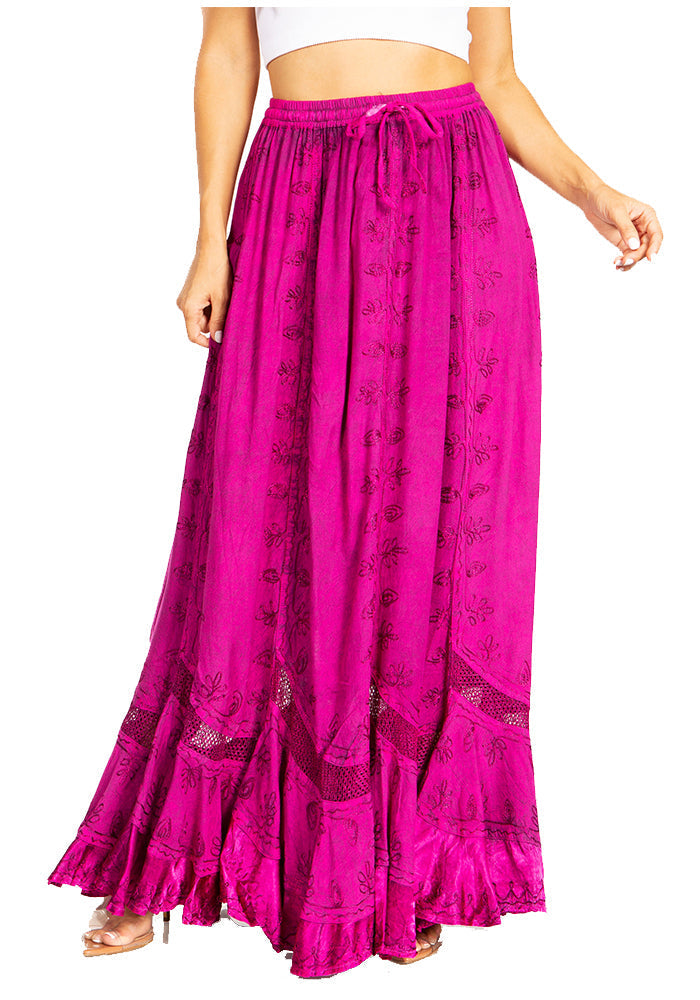Sakkas Ivy Second Women's Maxi Boho Elastic Waist Embroidered A Line Long Skirt