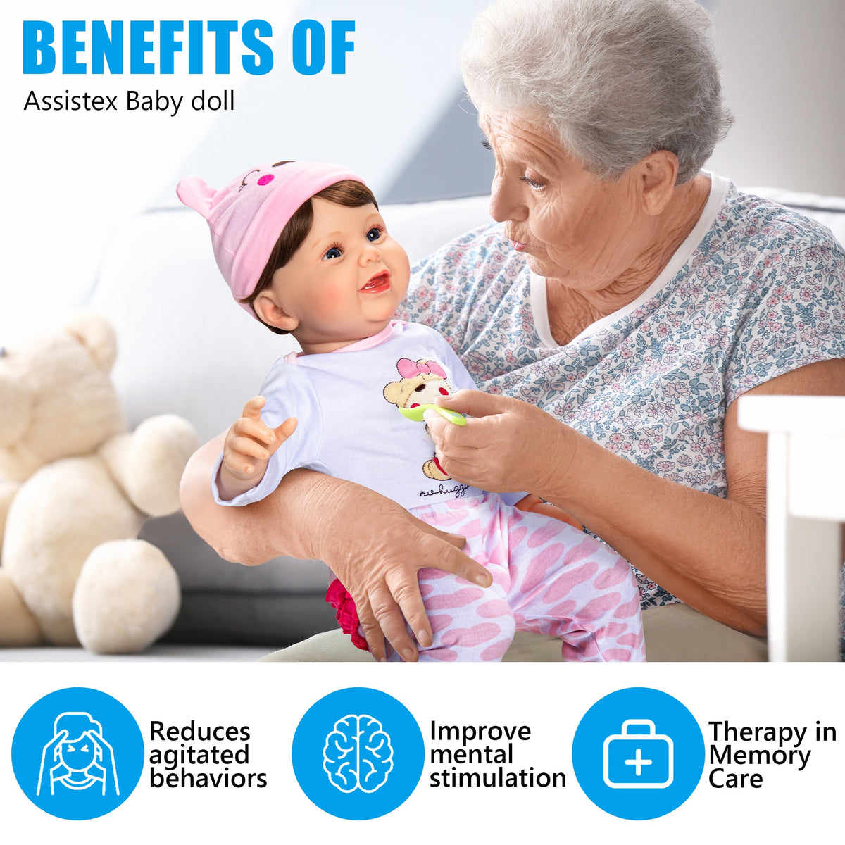 22 inch - Lifelike Reborn Baby Dolls for Seniors with Dementia -Therapy Doll - Soft Body Realistic Newborn - Alzheimer's Activity for Adults - Patients Nursing Home - Gifts for Elderly - Anxiety relief - Silverts 2