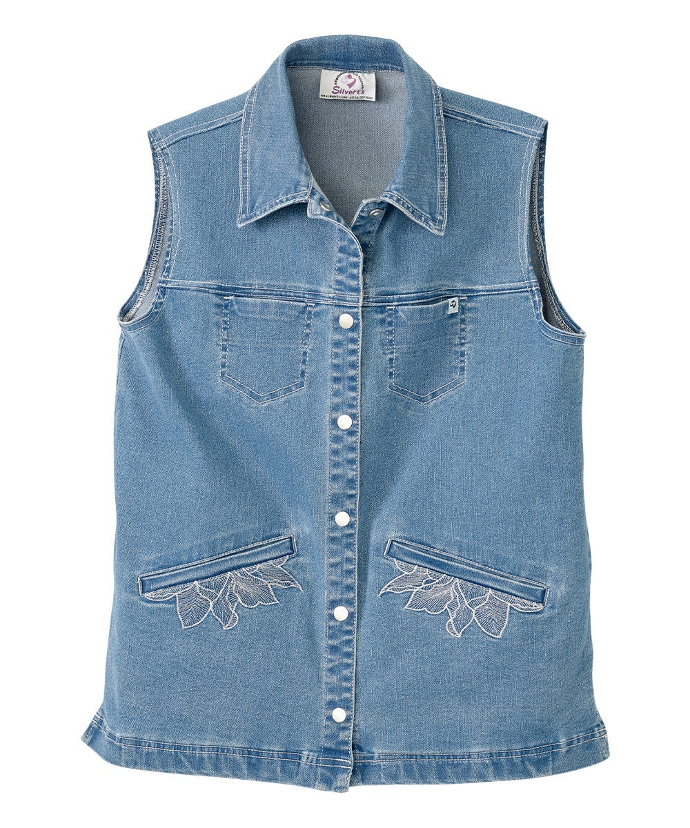 Women's Self Dressing Magnetic Closure Denim Vest - Silverts 1