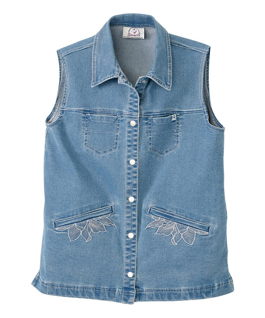 Women's Self Dressing Magnetic Closure Denim Vest - Silverts 1