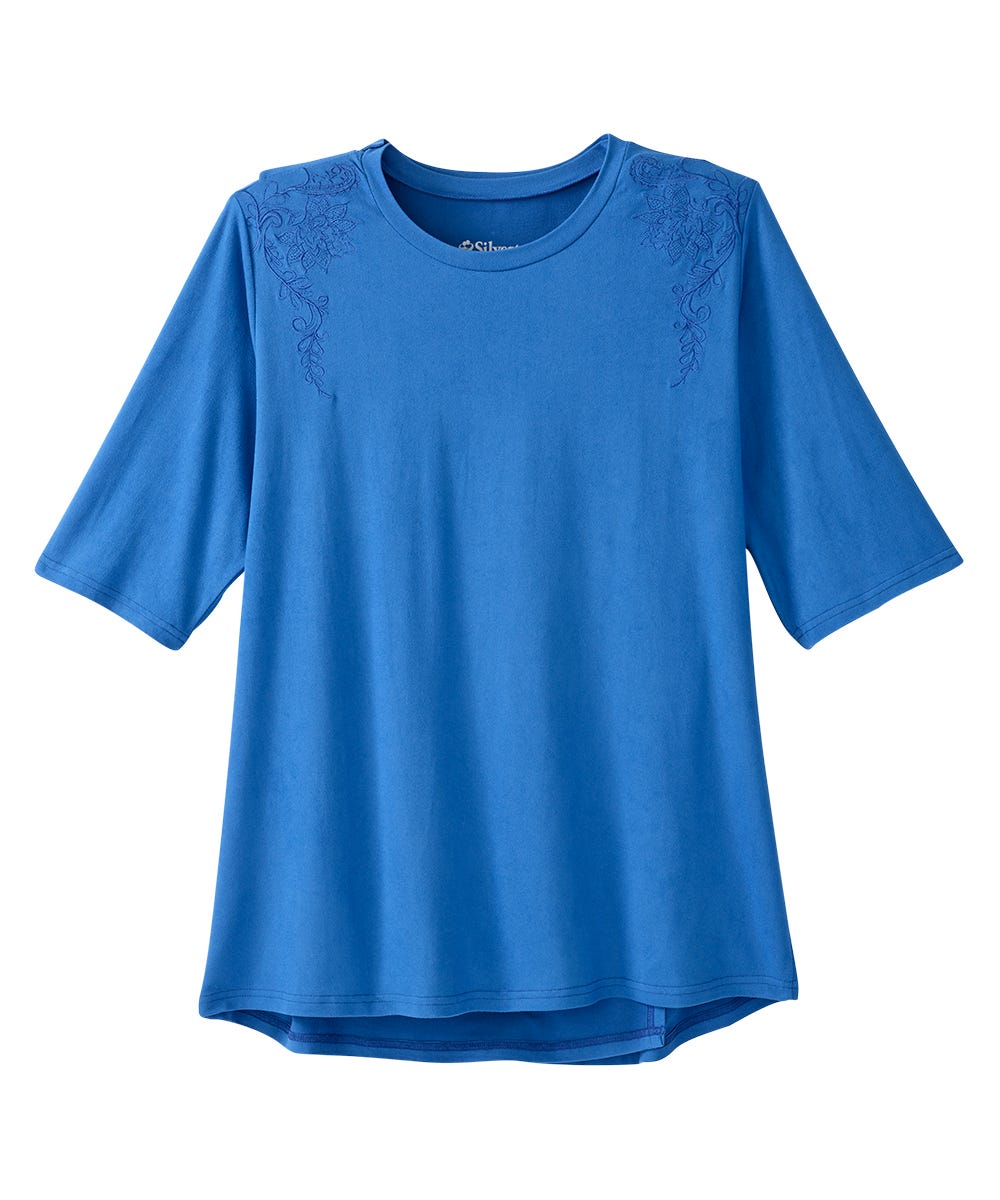 Women's Open Back Embroidered T-Shirt - Silverts 11
