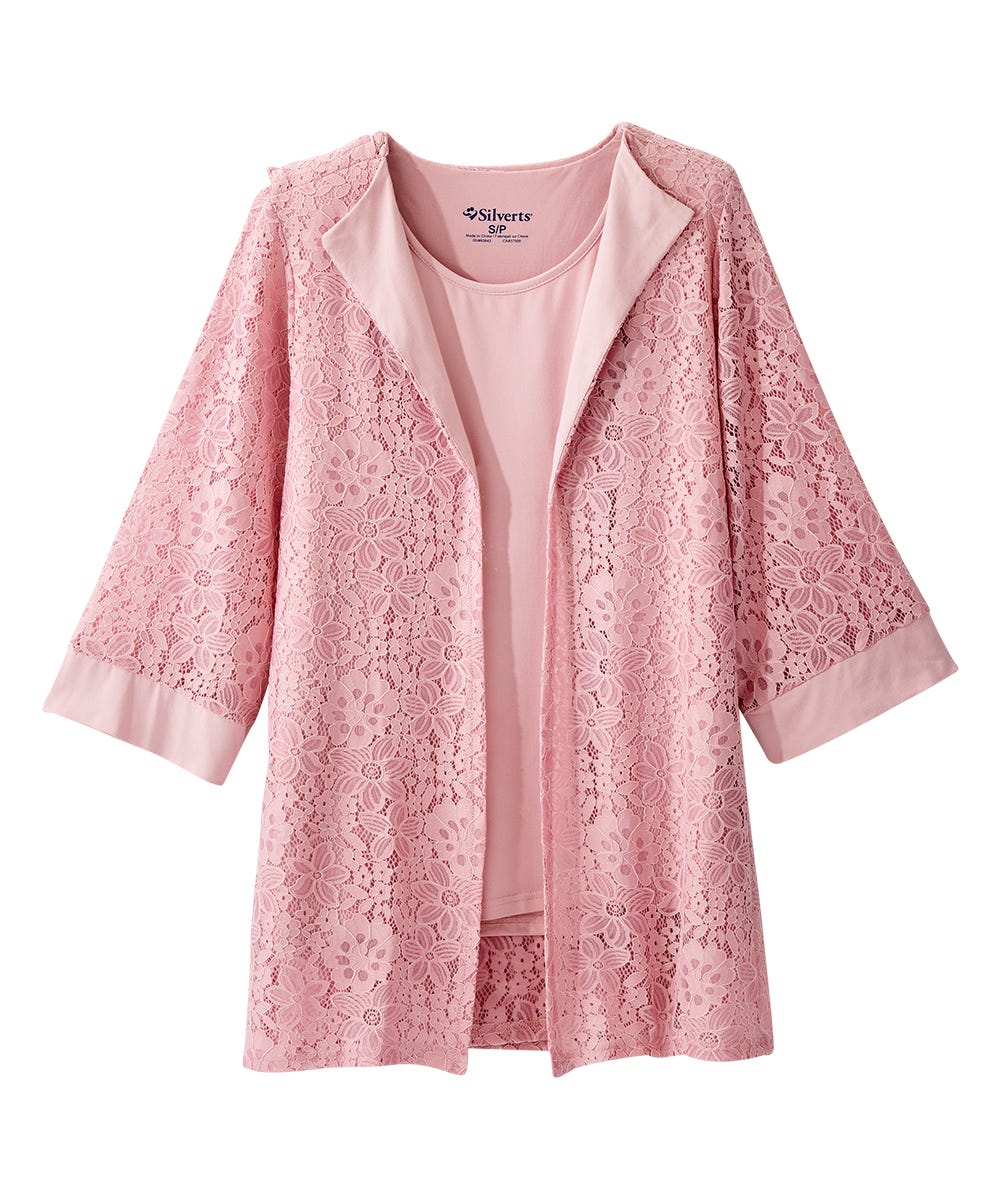 Women's Open Back Lace Blazer Twofer Top - Silverts 11