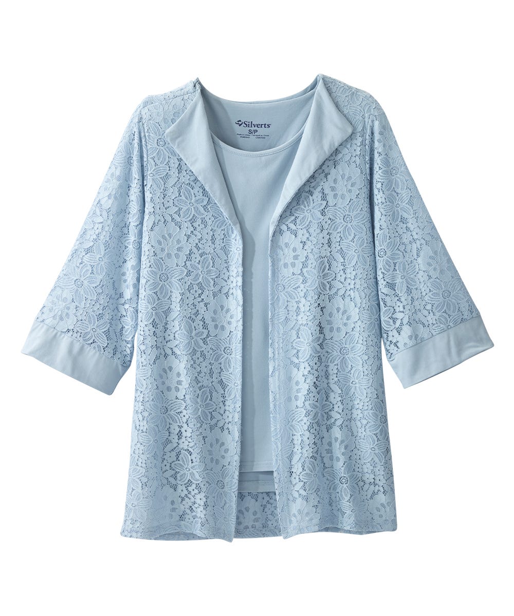 Women's Open Back Lace Blazer Twofer Top - Silverts 14